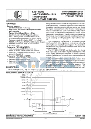 IDT74FCT16601CTPV datasheet - FAST CMOS 18-BIT UNIVERSAL BUS TRANSCEIVER WITH 3-STATE OUTPUTS