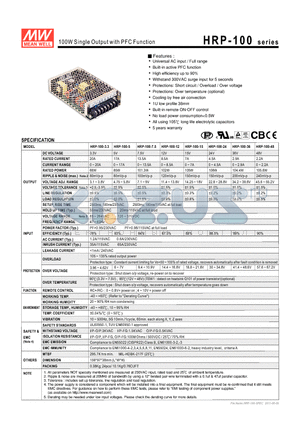 HRP-100-12 datasheet - 100W Single Output with PFC Function