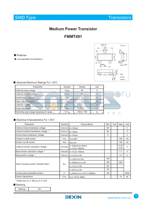 FMMT491 datasheet - Medium Power Transistor