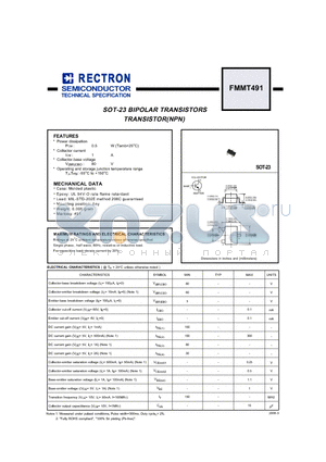 FMMT491 datasheet - SOT-23 BIPOLAR TRANSISTORS TRANSISTOR(NPN)