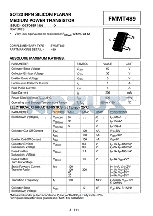 FMMT489 datasheet - NPN SILICON PLANAR MEDIUM POWER TRANSISTOR