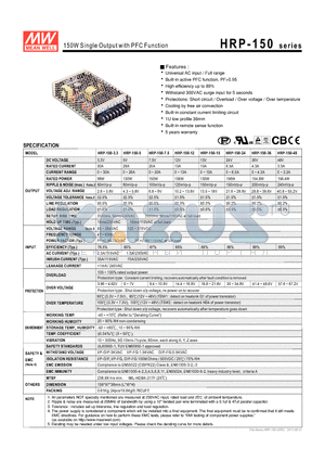 HRP-150-3.3 datasheet - 150W Single Output with PFC Function