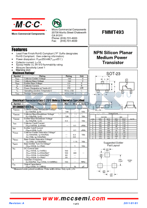 FMMT493 datasheet - NPN Silicon Planar Medium Power Transistor