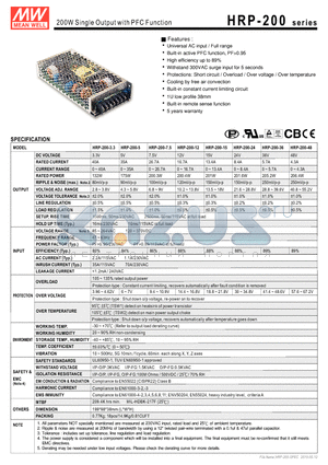 HRP-200-12 datasheet - 200W Single Output with PFC Function