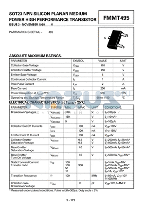 FMMT495 datasheet - SOT23 NPN SILICON PLANAR MEDIUM