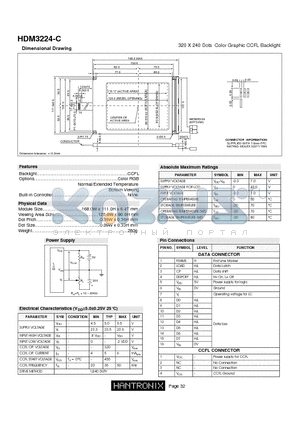 HDM3224-C datasheet - 320 X 240 Dots Color Graphic CCFL Backlight