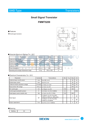 FMMT5209 datasheet - Small Signal Transistor