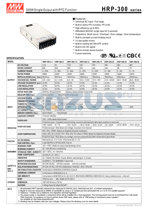 HRP-300 datasheet - 300W Single Output with PFC Function
