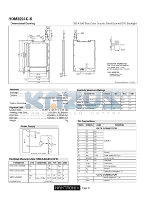 HDM3224C-S datasheet - 320 X 240 Dots Color Graphic Small Size w/CCFL Backlight