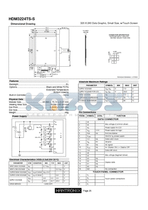 HDM3224TS-S datasheet - 320 X 240 Dots Graphic, Small Size, w/Touch Screen