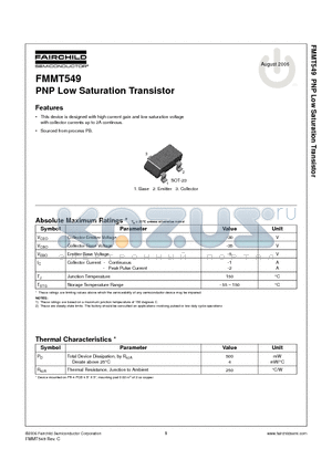 FMMT549 datasheet - PNP Low Saturation Transistor