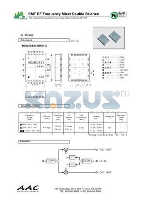 HDM50123-0900-G datasheet - SMT RF Frequency Mixer Double Balance