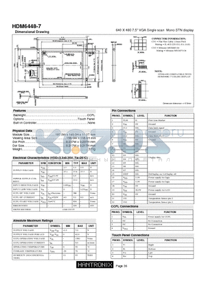 HDM6448-7 datasheet - 640 X 480 7.5 VGA Single scan Mono STN display