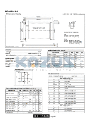 HDM6448-1 datasheet - 640 X 480 9.5 VGA Monochrome