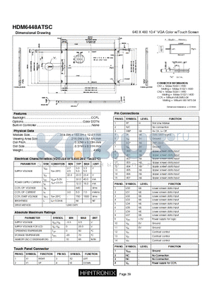 HDM6448ATSC datasheet - 640 X 480 10.4 VGA Color w/Touch Screen