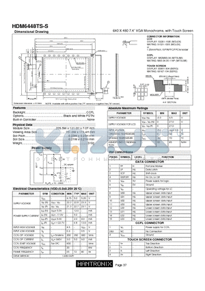 HDM6448TS-S datasheet - 640 X 480 7.4 VGA Monochrome, with Touch Screen