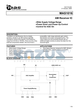 MAS1016 datasheet - AM Receiver IC