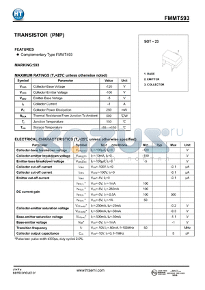 FMMT593 datasheet - TRANSISTOR (PNP)