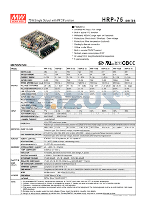 HRP-75-3.3 datasheet - 75W Single Output with PFC Function