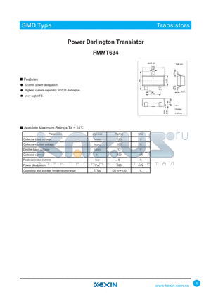 FMMT634 datasheet - Power Darlington Transistor