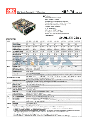 HRP-75-7.5 datasheet - 75W Single Output with PFC Function