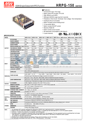 HRPG-150-3.3 datasheet - 150W Single Output with PFC Function