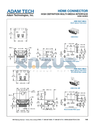 HDMI-S-RA-1 datasheet - HDMI CONNECTOR HIGH DEFINITION MULTI-MEDIA INTERFACE