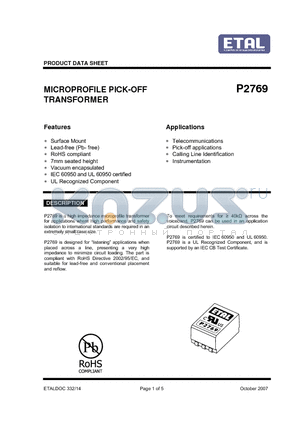 P2769 datasheet - MICROPROFILE PICK-OFF TRANSFORMER