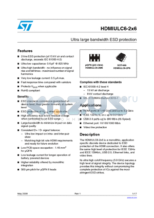 HDMIULC6-2X6 datasheet - Ultra large bandwidth ESD protection