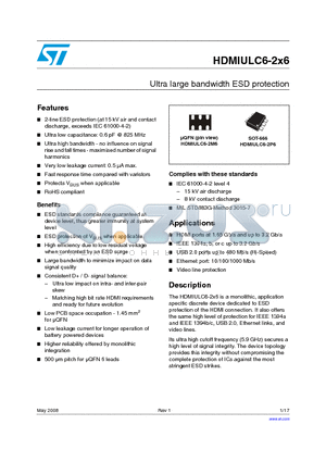 HDMIULC6-2P6 datasheet - Ultra large bandwidth ESD protection