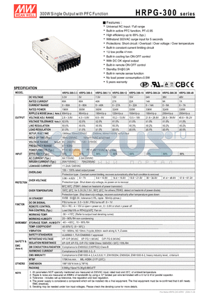 HRPG-300-15 datasheet - 300W Single Output with PFC Function