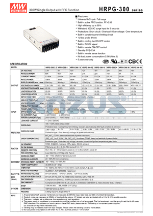 HRPG-300-7.5 datasheet - 300W Single Output with PFC Function