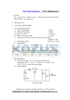 LT107MJ10 datasheet - Ceramic Filter