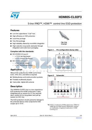 HDMI05-CL02F3 datasheet - 5-line IPAD, HDMI control line ESD protection