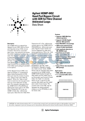 HDMP-0452 datasheet - Quad Port Bypass Circuit with CDR for Fibre Channel Arbitrated Loops