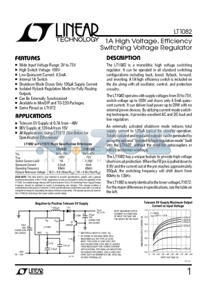 LT1082I datasheet - 1A High Voltage, Efficiency Switching Voltage Regulator