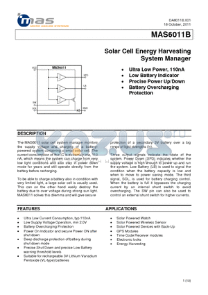 MAS6011B datasheet - Solar Cell Energy Harvesting