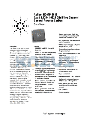 HDMP-2689 datasheet - Quad 2.125/1.0625 GBd Fibre Channel General Purpose SerDes
