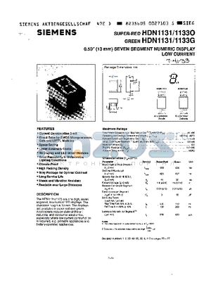 HDN1131 datasheet - 0.59(13MM) SEVEN SEGMENT NUMERIC DISPLAY LOW CURRENT