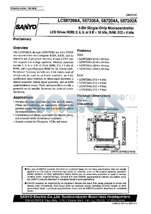 LC587202A datasheet - 4-Bit Single-Chip Microcontroller LCD Driver ROM:2,4,6,or8 K x 16 bits, RAM:512 x4 bits