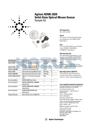 HDNS-2100 datasheet - Solid-State Optical Mouse Sensor