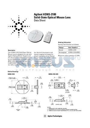 HDNS-2100-001 datasheet - Solid-State Optical Mouse Lens