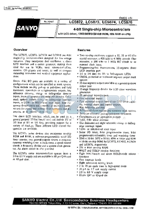 LC5876 datasheet - 4-Bit Single-Chip Microcontrollers with LCD Driver, 12KB/8KB/6KB/4KB ROM, 1KB RAM on chip