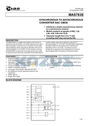 MAS7838 datasheet - SYNCHRONOUS TO ASYNCHRONOUS CONVERTER SAC CMOS