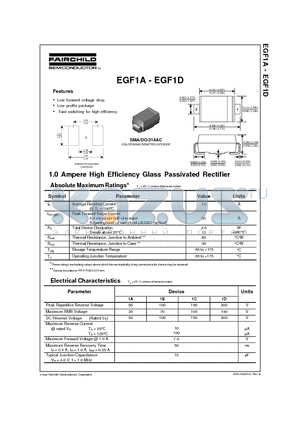 EGF1B datasheet - 1.0 Ampere High Efficiency Glass Passivated Rectifier