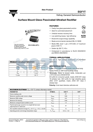 EGF1T-E3/5CA datasheet - Surface Mount Glass Passivated Ultrafast Rectifier