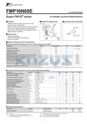 FMP16N60E datasheet - N-CHANNEL SILICON POWER MOSFET