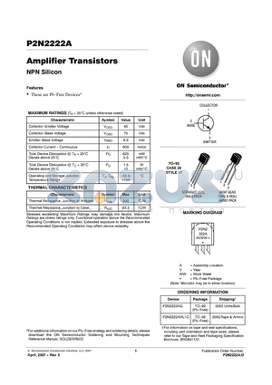 P2N2222A datasheet - Amplifier Transistors(NPN Silicon)