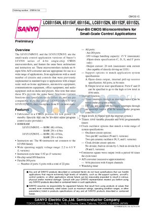 LC651154L datasheet - Four-Bit CMOS Microcontrollers for Small-Scale Control Applications