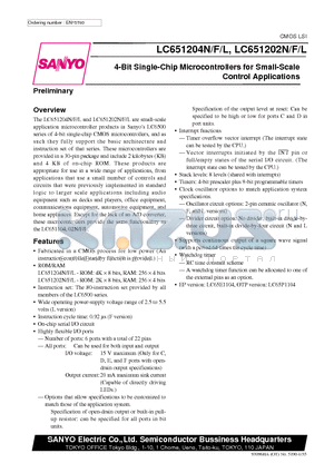 LC651204F datasheet - 4-Bit Single-Chip Microcontrollers for Small-Scale Control Applications